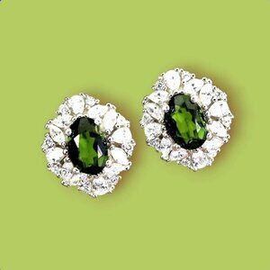 925 Sterling Silver Earrings With Natural  Chrome Diopside 7x5mm Gemstone